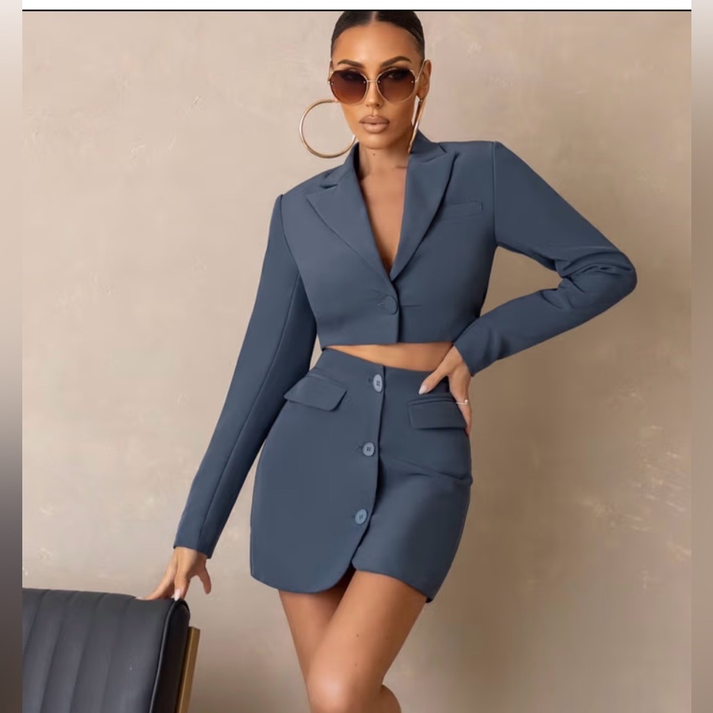 NWT Club L London Petrol Blue Button Front Mini Skirt Size 6 Tailored Co-ord